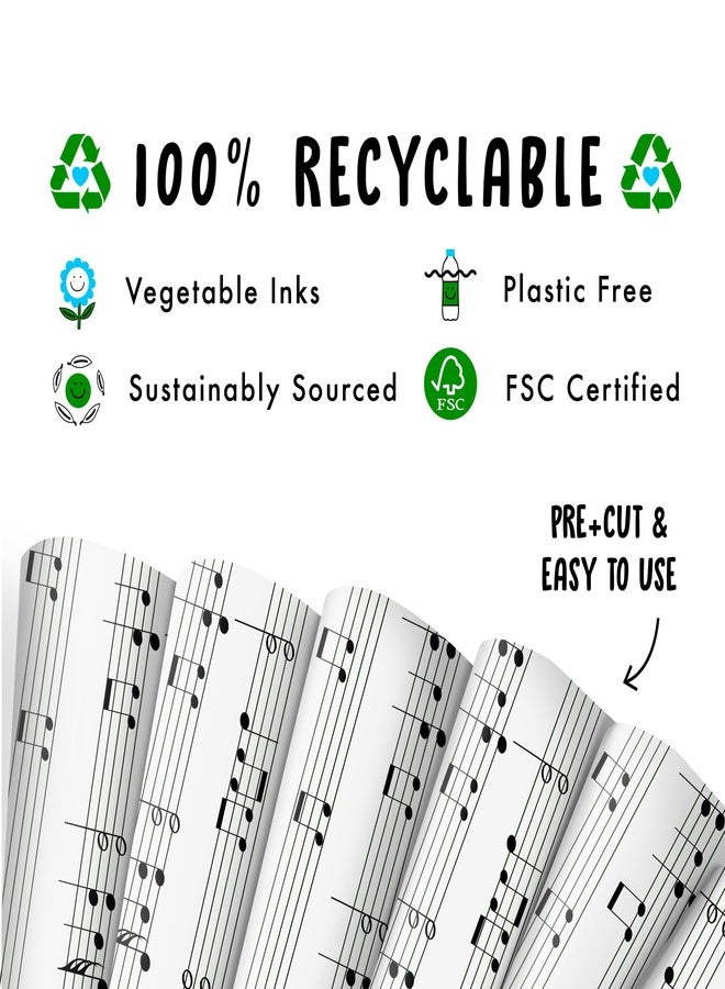 CENTRAL 23 White Wrapping Paper - 6 Sheets of Gift Wrap and Tags - Musical Notes - Music - Birthday Wrapping Paper for Men Women - Comes with Fun Stickers - Recyclable - Image 3
